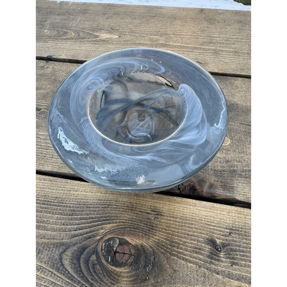 Kosta Boda Art Glass Grey Smoke Swirl Atoll Candle Votive Bowl Scandinavian